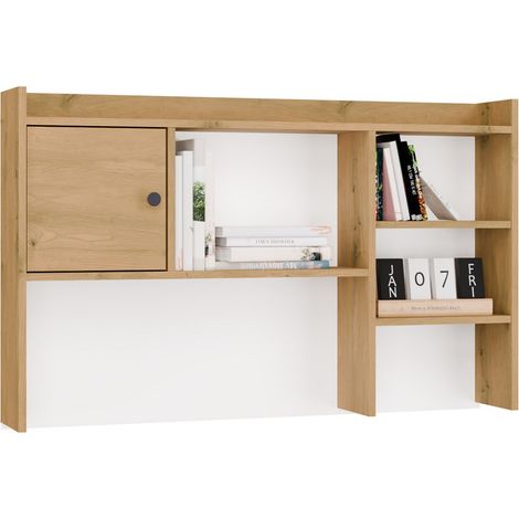 CHESTER - rangement surélevé de bureau 120 cm - 1 porte étagères pour bureaux - 114x70x18 cm - Chêne Artisan (1/5)