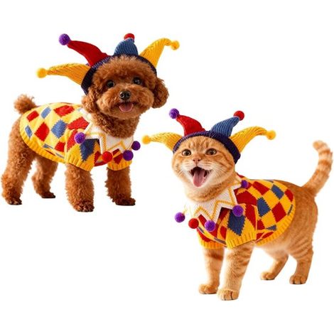 Pull pour chats et chiens, costume de clown hip-hop pour petits chiens et chats, déguisement cosplay, costume pour chaton XS (1/5)