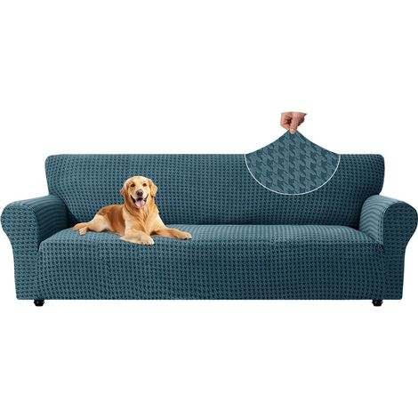 Stretch Sofa Überzug 4 Sitzer, Sofaschoner rutschfest mit Armlehne, Jacquard Sofabezug, Waschbar, Pfauenblau (1/5)