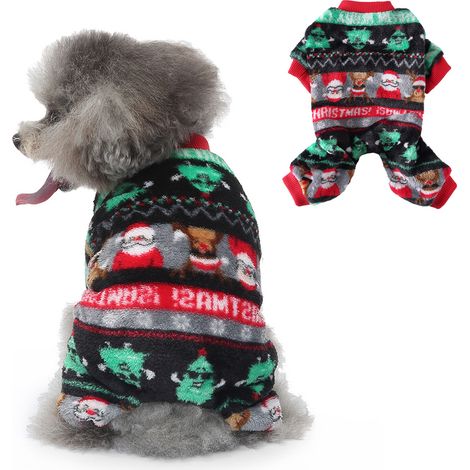 1 pièce Tenue de Noël pour chien et chat, pyjama hiver en polaire, pull costume vert, taille S à XL (1/5)