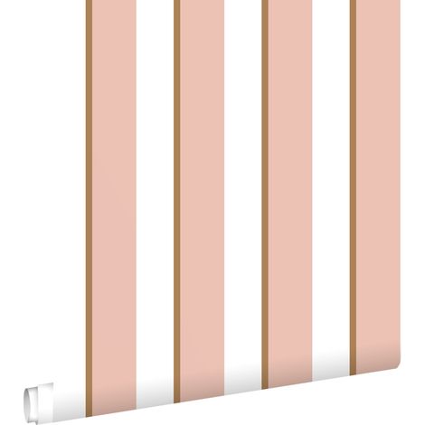 papier peint à rayures rose et blanc  - ESTAhome
