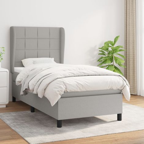 Ensemble Lit Adulte avec Sommier et Matelas confortable,Lit à sommier tapissier et matelas Gris clair 90x190 cm Tissu -BVN23533 (1/5)