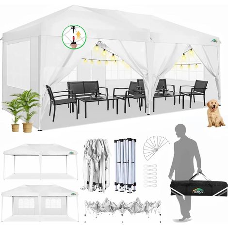 Tonnelle Pliante 3 x 6 m étanche et Stable - Tente de réception d'extérieur 3 x 6 m avec 6 parois latérales - Anti-UV - pour Mariage, extérieur, Jardin, fête, marché (Blanc) (1/5)