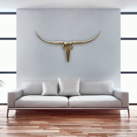 Objet déco bois de taureau 125x60 cm en aluminium poli doré (1/5)