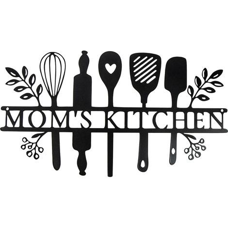 Décoration murale en métal, mur décoratif en fer, images en métal, logo de cuisine, art mural, art mural ajouré, noir, pour cuisine, salle à manger, intérieur et extérieur, 1 (1/5)