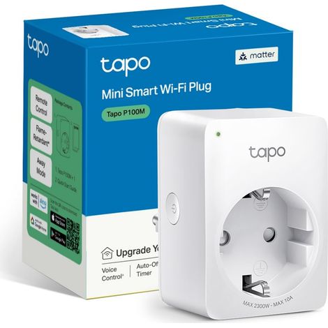 TP-Link Tapo P100M Matter Presa Smart Plug, Intelligente, WiFi, Compatibile con Alexa e Google Home, Spegnimento Automatico, Controllo Remoto Tramite APP Tapo, 10A, 2300W