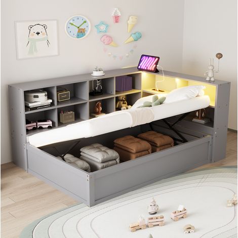 letto contenitore 90x200 con LED e presa grigio OKMYHOME (1/5)