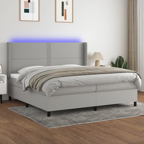 Lit Adulte，Sommier tapissier avec matelas et LED，Lit double- Gris clair 200x200 cm Tissu DETHB14110 (1/5)