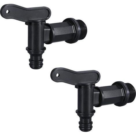 Ecleanfy - Robinet de vidange plastique 3/4" pour tonneau d'eau – 2 pièces, noir, raccord tuyau (1/5)