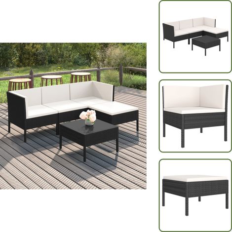 5-tlg. Garten-Lounge-Set mit Auflagen Poly Rattan Schwarz - Gartengeräte - Gartenmöbel - Loungeset - Outdoormöbel - Esstisch (1/5)