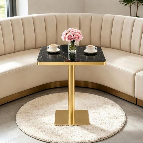 MEUBLIV Table à manger carrée 60x60 cm noire – finition marbre, 2-4 personnes (1/5)