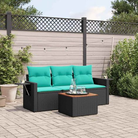 vidaXL Conjunto de sofá de jardín de 4 piezas con cojines, de poliratán negro (1/5)