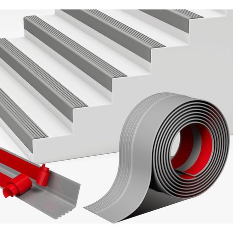 2m Garniture de bord d'escalier en vinyle Protection de bord d'escalier Autocollant antidérapant Convient pour les escaliers d'intérieur/extérieur Facile à installer Antidérapant et imperméable (1/5)