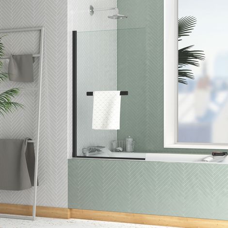 Parete vasca ribaltabile con portasciugamani 70x120cm - Profilo Nero Opaco - Vetro 4mm - ELEMENTARY (1/5)