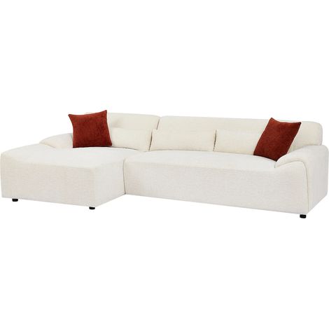 Divano angolare sinistro in tessuto ciniglia beige OVILIO (1/5)