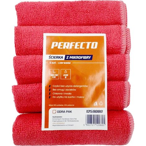 Paño de microfibra Perfecto de 30x30 cm, 5 unidades, color rojo.
