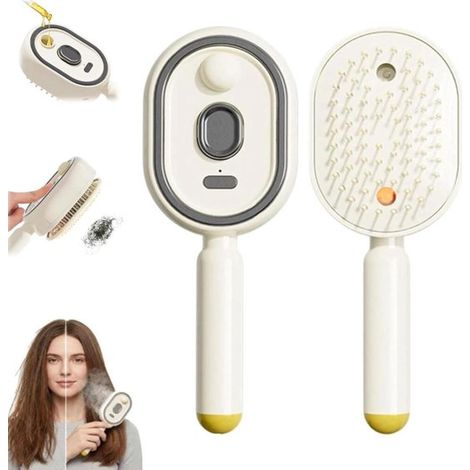 Cepillo eléctrico de vapor, 1 unidad, cepillo de masaje, luz roja, función de pulverización, antienredos, antiestático, recargable, masaje de cabeza, beige (1/5)