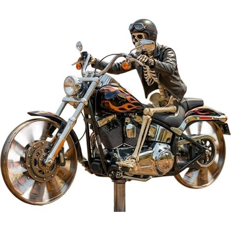 Molino de viento con calavera y esqueleto con ruedas giratorias para patio, jardín, esculturas de resina únicas para exteriores, regalo para amigos amantes de las motocicletas (1/5)