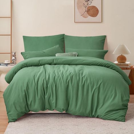 Bettwäsche Set 220x240 cm 3-teilig Salbeigrün Mikrofaser mit Reißverschluss