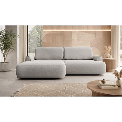Emporius Canapé d’angle 250 cm avec rangement Mareno, tissu bouclé, 5 places, gauche - gris clair (1/5)
