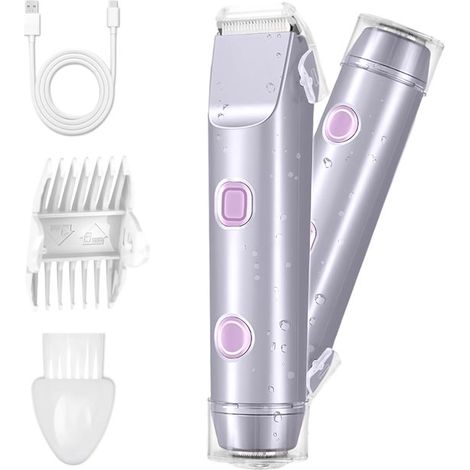 Dispositivo eléctrico de depilación femenina de doble cabezal, resistente al agua IPX7, color morado. (1/5)