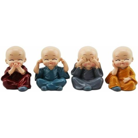 Lot de 4 pièces Moines mignons Figurines Petite Statue en Résine, Artisanat Ornement Créatif pour La Maison, Bureau Voiture Décoration Décor Cadeau (1/5)