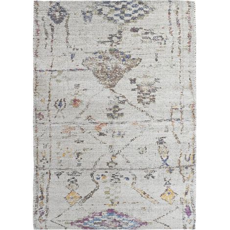 Tapis moderne élégant coton blanc imprimé - Blanc cassé à motifs multicolores (1/4)