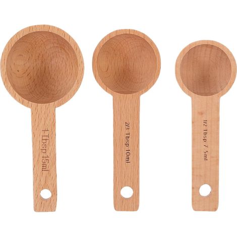 3 cuillères doseuses - marron - bois - pour café et cuisine (1/5)