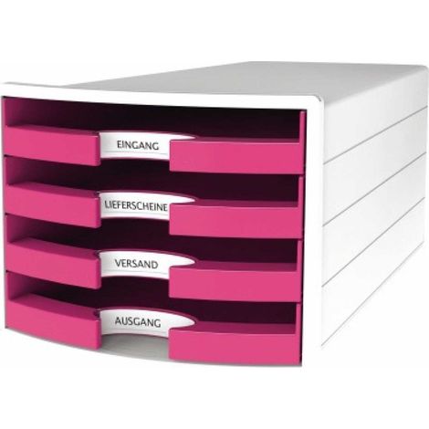 HAN Schubladenbox HAN IMPULS 4 Schubladen DIN A4 DIN C4 Polystyrol Gehäusefarbe: weiß Farbe derSchublade: Trend Colour pink (1/4)