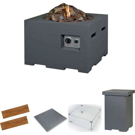 Happy Cocooning Mania Feuertisch Komplettset 12 kW quadratisch klein 60x60x40 cm Beton-Optik grau (1/5)