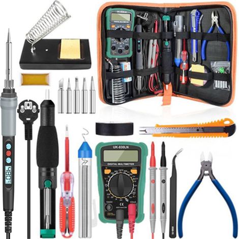 Kit saldatore, kit di saldatura da 60 W, temperatura regolabile 200450 ℃, multimetro, 5 punte per saldatura, pompa dissaldante, stazione di saldatura, colofonia, filo per saldatura, pinzette (1/5)
