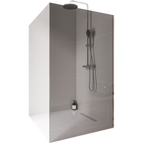 BERNSTEIN - Mampara de ducha italiana 140x200cm, cristal ahumado NANO 10mm, perfil de pared de acero inoxidable cromado, sin perfil de suelo - EX102
