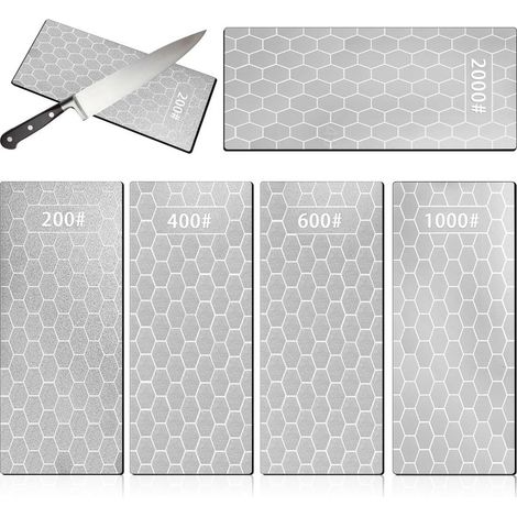 Lot de 5 Pierres à Aiguiser Diamantées Plaque d'Affûtage de Couteaux Diamantée 200/400/600/1000/2000 Pierre Aiguiser Surface Nid d'Abeille avec Base Antidérapante pour Ciseaux Couteux Outils (1/5)