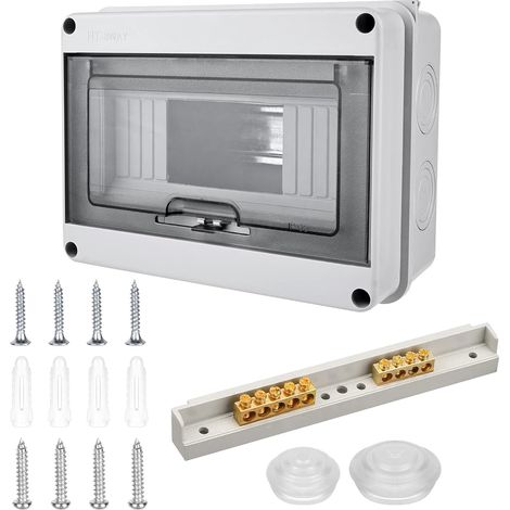 Coffret Électrique Étanche Extérieur IP65, Boîte Électrique Extérieure 1 Rangée 8 Modules, Tableau Électrique ABS Gris avec Porte Transparente pour Disjoncteur Mural (1/5)