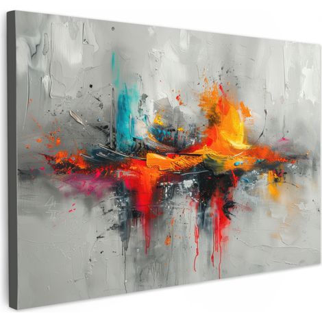 CUADRO EN LIENZO Arte moderno - Naranja - Gris - Abstracto Adornos Pared 60x40 cm