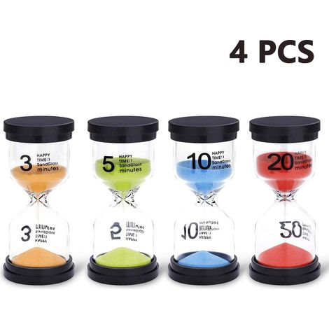 Lot de 4 sabliers de couleurs différentes (3 min, 5 min, 10 min et 20 min) pour enfants, jeux, salle de classe, maison, bureau et cuisine. (1/5)