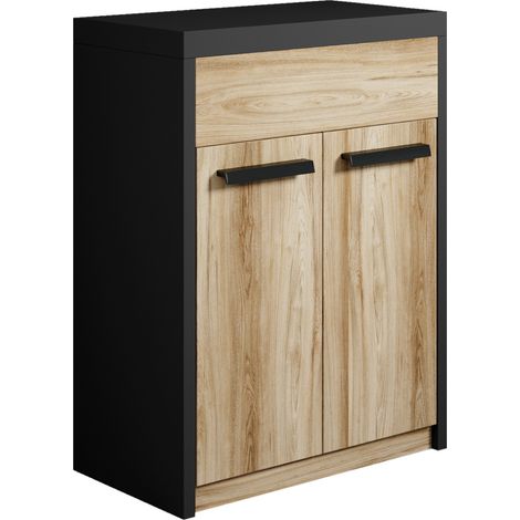 Mobile lavabo Adam 60 cm - Nero e Rovere - Mobile bagno 2 ante