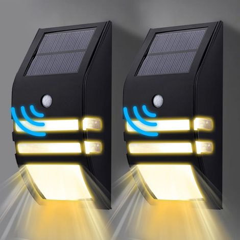 LED Applique Murale Extérieur avec Détecteur de Mouvement 2 Pièces Lampe Solaire Extérieur IP65 Imperméable Lumière Solaire pour Cour Jardin Terrasse Mur Pathway Patio Villa Couloir Éclairage 3000K (1/5)