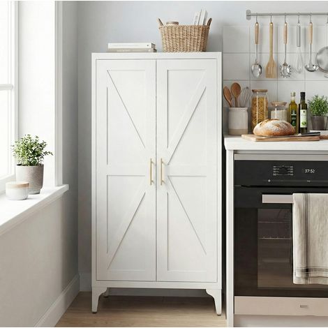 Buffet et enfilade de rangement 2 portes avec 3 étagères réglables, métal, pour cuisine, salon ou bureau - blanc (1/5)