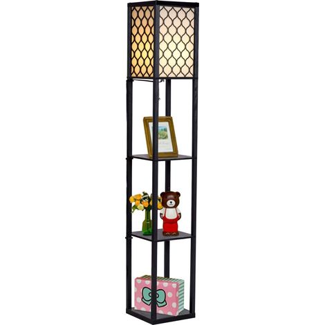 COSTWAY Illuminazione per Interni Lampada Scaffale da Terra 1,6 m, con Ripiani in Legno, retrò (1/5)