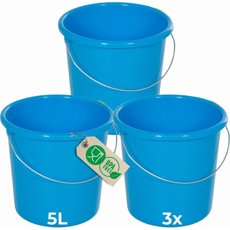 3x Novaliv Putzeimer mit Maßeinteilung, Griff aus Metall Blau (1/5)