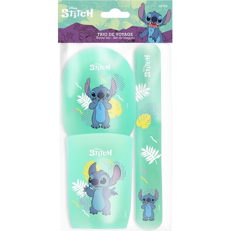 DISNEY STITCH - Trio di tumbler da viaggio - Porta spazzolino, tumbler e sapone - Plastica resistente - Design pratico - Accessorio da bagno per bambini - Prodotto ufficiale Disney
