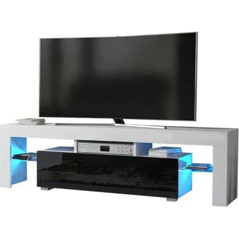 Meuble TV SPIDER A LED en Blanc MAT avec porte Noir Laqué 160 cm (1/3)