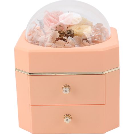 Boîte à Bijoux Octogonale à Double Tiroir - Écrin Cadeau pour Colliers et Accessoires en Rose