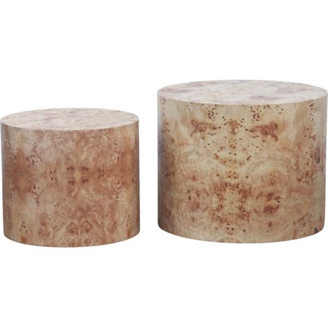 Lot de 2 tables basses gigognes rondes en bois et MDF, design moderne, sans montage, pour salon, chambre ou bureau, effet ronce de bois – CHICFURN (1/5)