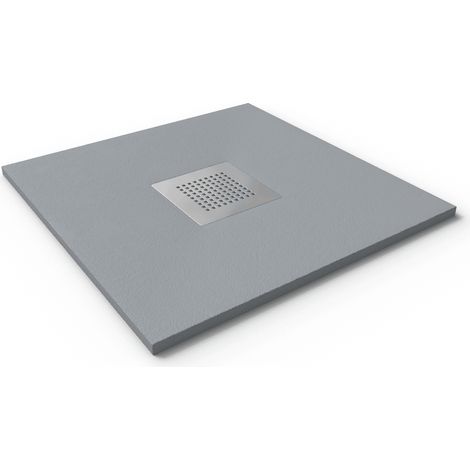 Mineralguss-Duschwanne extra flach SLATE Schieferoptik Grau 70x70 cm Ablaufschutz in Chrom