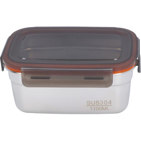 Lebensmittelaufbewahrungsbehälter aus Edelstahl, rechteckige, auslaufsichere Box, sicher und umweltfreundlich, vielseitig, für Zuhause und unterwegs, 1100 ml, 18,5 x 10 x 8,5 cm / 7,3 x 3,9 x 3,3 Zoll (1/5)