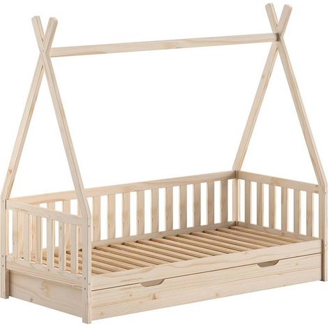 Lit Enfant, Barrière & Tiroir "Tipi" 90x200cm Naturel