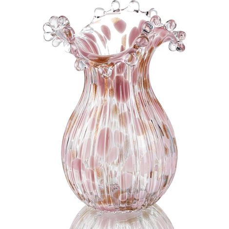 Vase en Verre soufflé à la Main, Vase à Fleurs d'art Moderne avec pétales Roses, 22,1 cm de Haut pour Salon, Salle à Manger, Table, Centre de Table, décoration de Bureau (1/5)