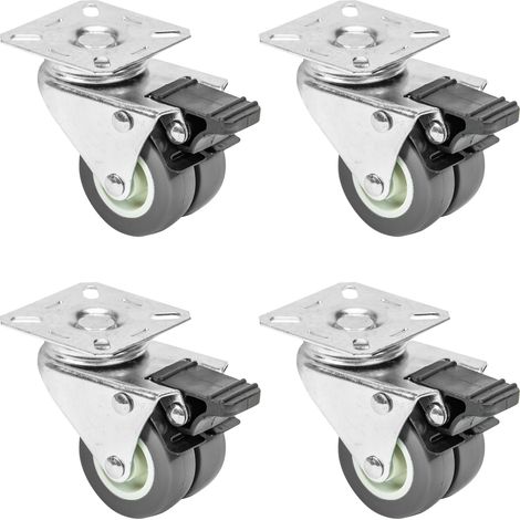 HMF 6720 Doppelte Schwerlastrollen aus Polyurethan, 4er Set, 50 mm, Grau